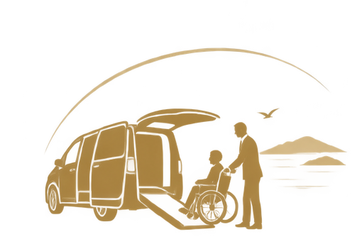 車椅子でも乗車できる送迎車両のイラスト